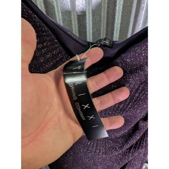 NWT Trixxi Clothing Company Long Sparkly Dress Purple Glitter One Shoulder Women - Picture 4 of 7